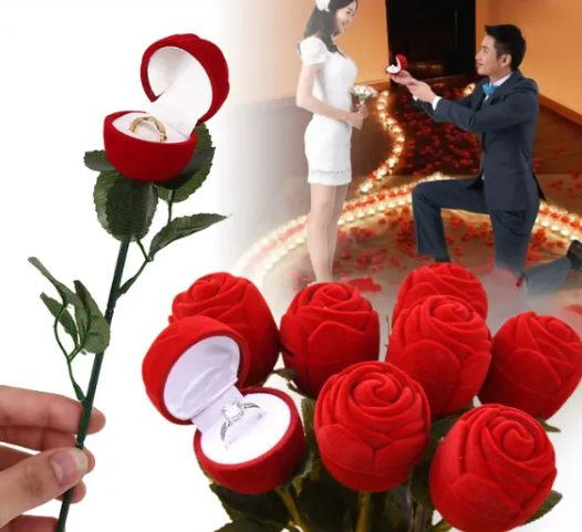 Proposal Red Velvet Rose Flower Ring Box